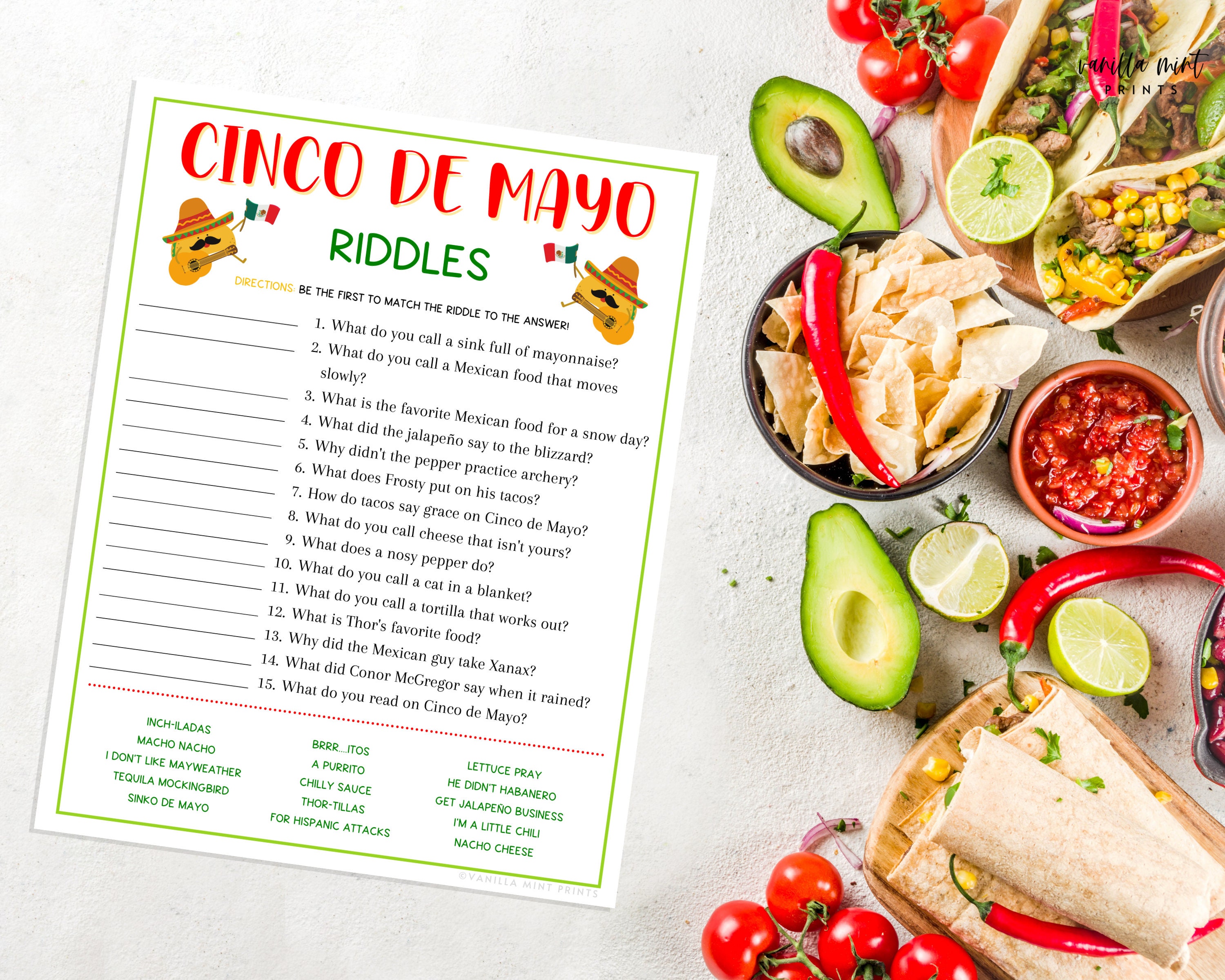 Cinco De Mayo Riddles Party Game Mexican Party Games Fun Etsy