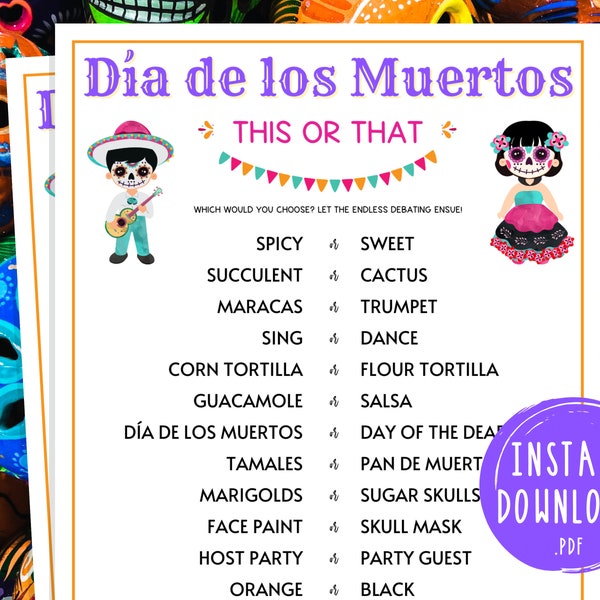 Día de los Muertos This or That | Printable Day of the Dead Party Game | Fun Activities for Adults & Kids | Mexico | Would You Rather