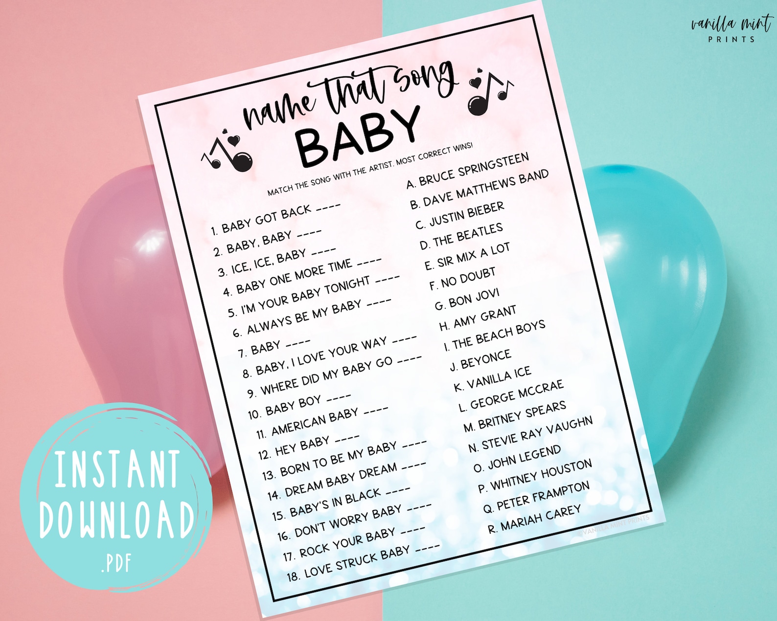 Name That Song Baby Game Gender Reveal Party Games Baby Shower Fun