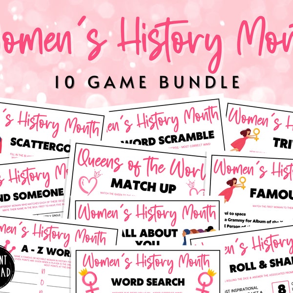 Women's History Month 10 Game BUNDLE | Women Empowerment | Celebration Party Games | Printable Games Adults for & Kids | March | Female