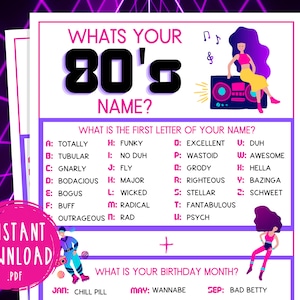 Totally 80&#39;s Whats Your 80&#39;s Name Party Game | Printable 1980s Game | 40th Birthday | Back to the 80s Party Game | Eighties Party Name Game