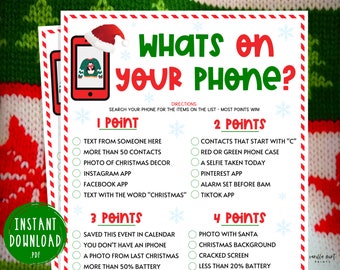 Ugly Sweater Party Whats On Your Phone Game | Christmas Printable Games | Fun Christmas Party Games | Holiday | Ugly Christmas Sweater Party