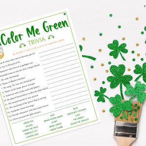 St. Patrick's Day Green Trivia Game Color Me Green Fun St. Pattys Day St. Paddys St. Pats Printable Party Games Kids & Adults image 3