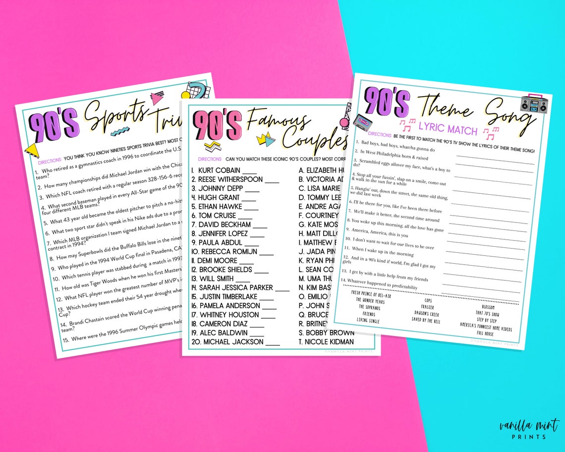 1990's Trivia 90s Trivia BUNDLE of 10 Games Trivia | Etsy