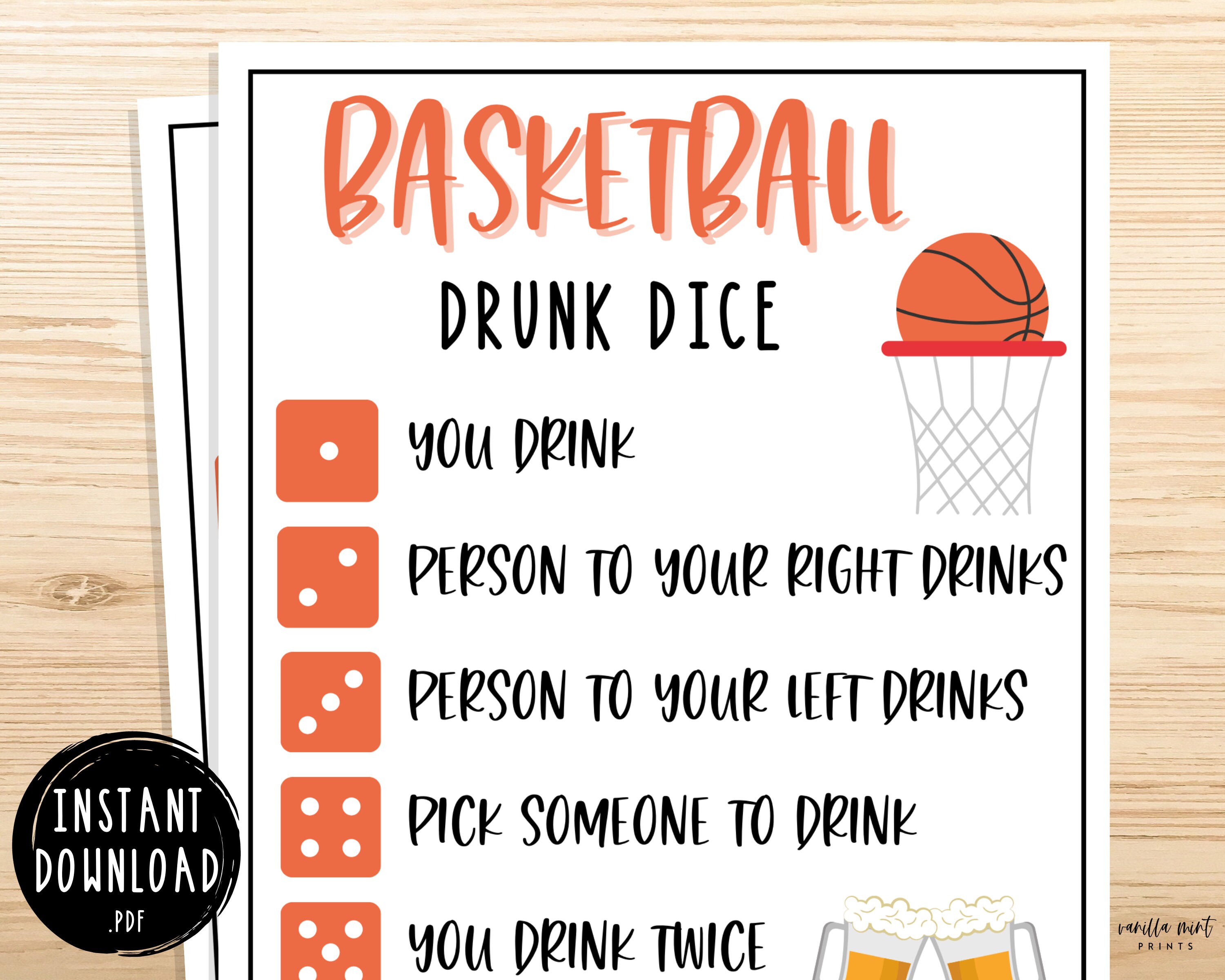 Basketball Drunk Dice Drinking Game March Madness Party Etsy