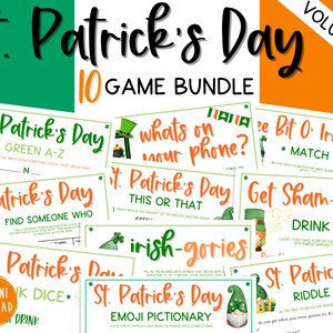 St. Patrick's Day 10 Game BUNDLE Volume 2 Irish Fun St. Patty's Day St. Paddy's St. Pats Printable Party Games for Kids & Adults image 1