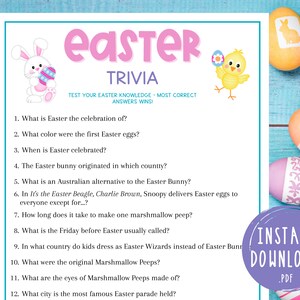 Easter Trivia Game | Printable Easter Games | Party Games | Easter Activities for Adults and Kids | Fun Easter Dinner | Spring Trivia