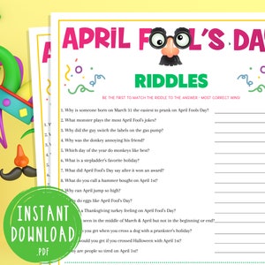 April Fool's Day Raadsels Spel | April Fools-feestspellen | Afdrukbaar spel voor volwassenen en kinderen | Klaslokaal | Jeugdgroep | Grappen en raadsels
