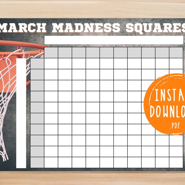 March Madness Game Squares | Printable March Madness Party Games | NCAA Basketball Tournament Pool | Mens College Basketball Bracket Board