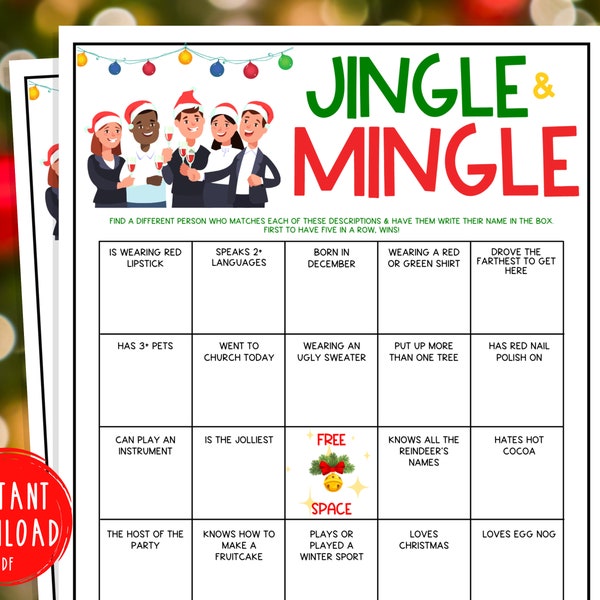 Holiday Office Party Jingle & Mingle Game | Find Someone Who Xmas Games | Fun Christmas Work Party Game | Coworker | Office Christmas Party