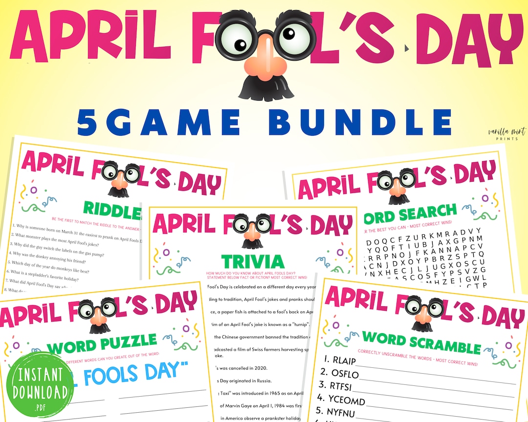 April Fool's Day 5 Game BUNDLE | April Fools Party Games | Printable ...