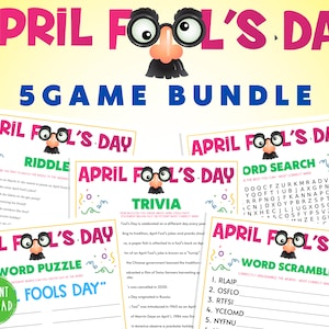 April Fool's Day 5 Game BUNDLE | April Fools Party Games | Printable ...