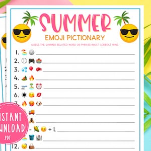 Summer Emoji Pictionary Game | Printable Summertime Games | Party Games | Activities for Adults & Kids | Fun Summer Game | Beach | Pool