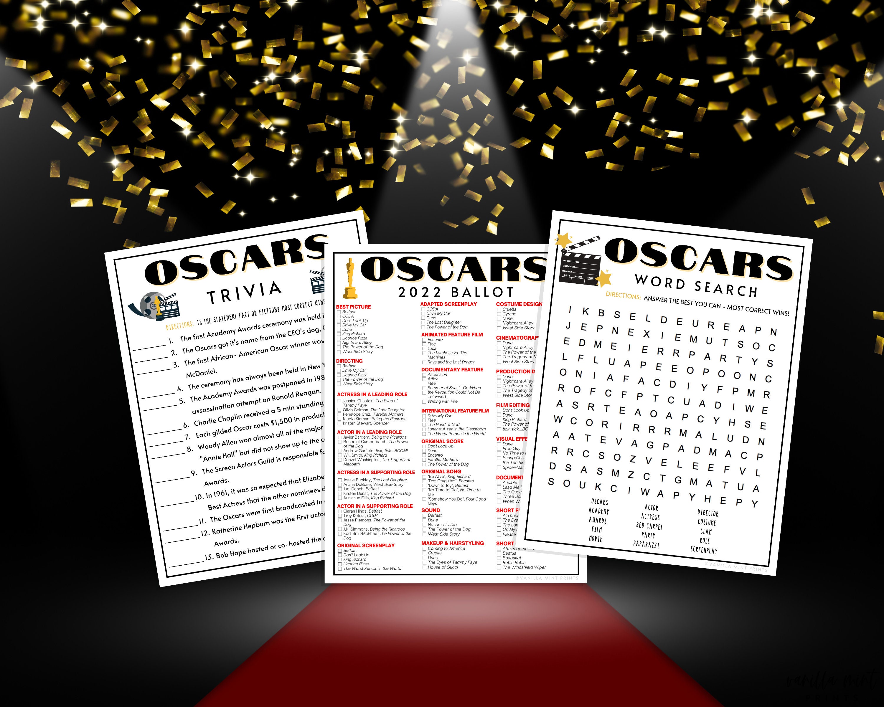 Oscars Party Game BUNDLE 94th Academy Awards Party Games 