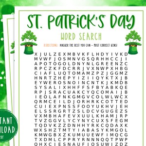 St. Patrick's Day Word Search Game Word Puzzle Irish | Etsy