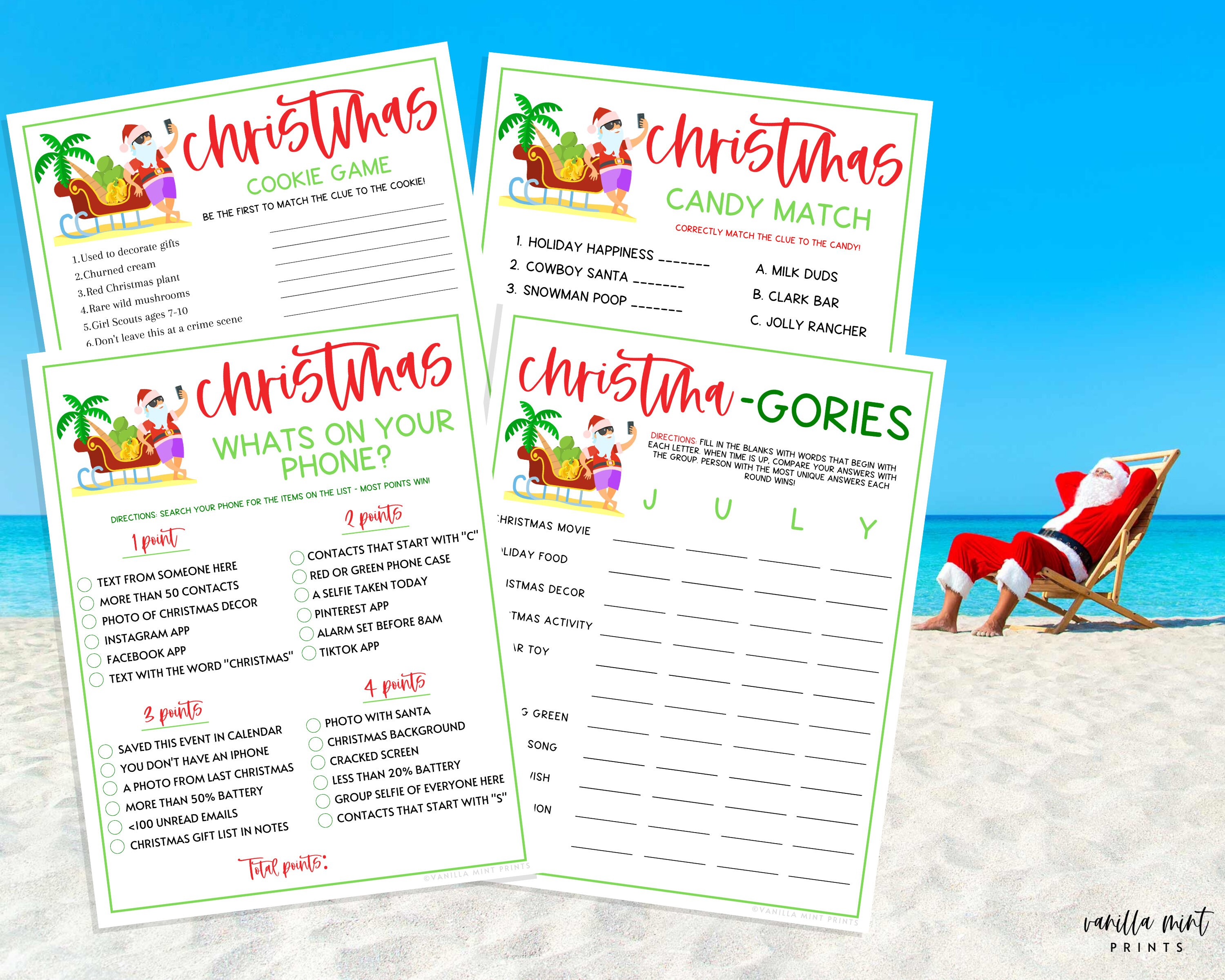 Christmas in July 10 Game Party BUNDLE Beach Christmas Etsy