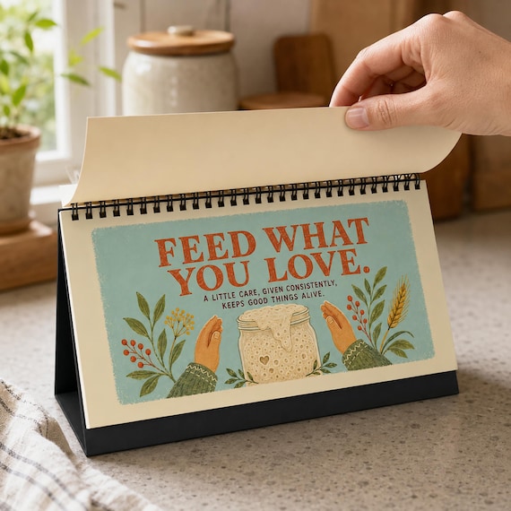 Custom Sourdough Gifts, Daily Motivational Kitchen Decor Desk Calendar, Unique Gift for Sourdough Baker, Breadmaker Gift Positive Quotes
