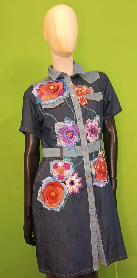 denim dress size embroidered Harper Embroidered Denim Dress