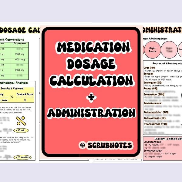 Medication Dosage Math Calculation and Administration, Nursing Notes, Nursing School Study Guide