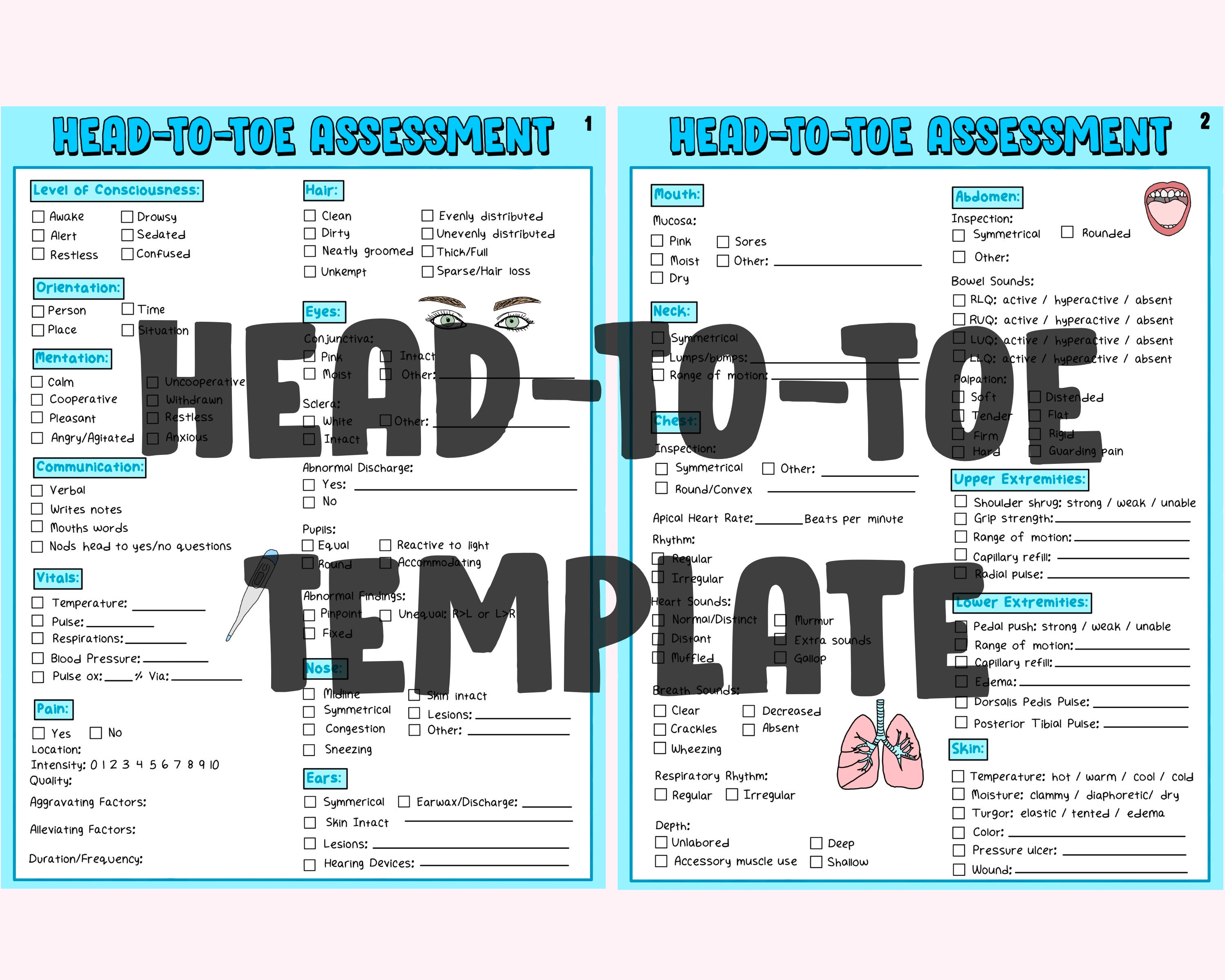 Head To Toe Printable Nursing Assessment Form Template Printable Form