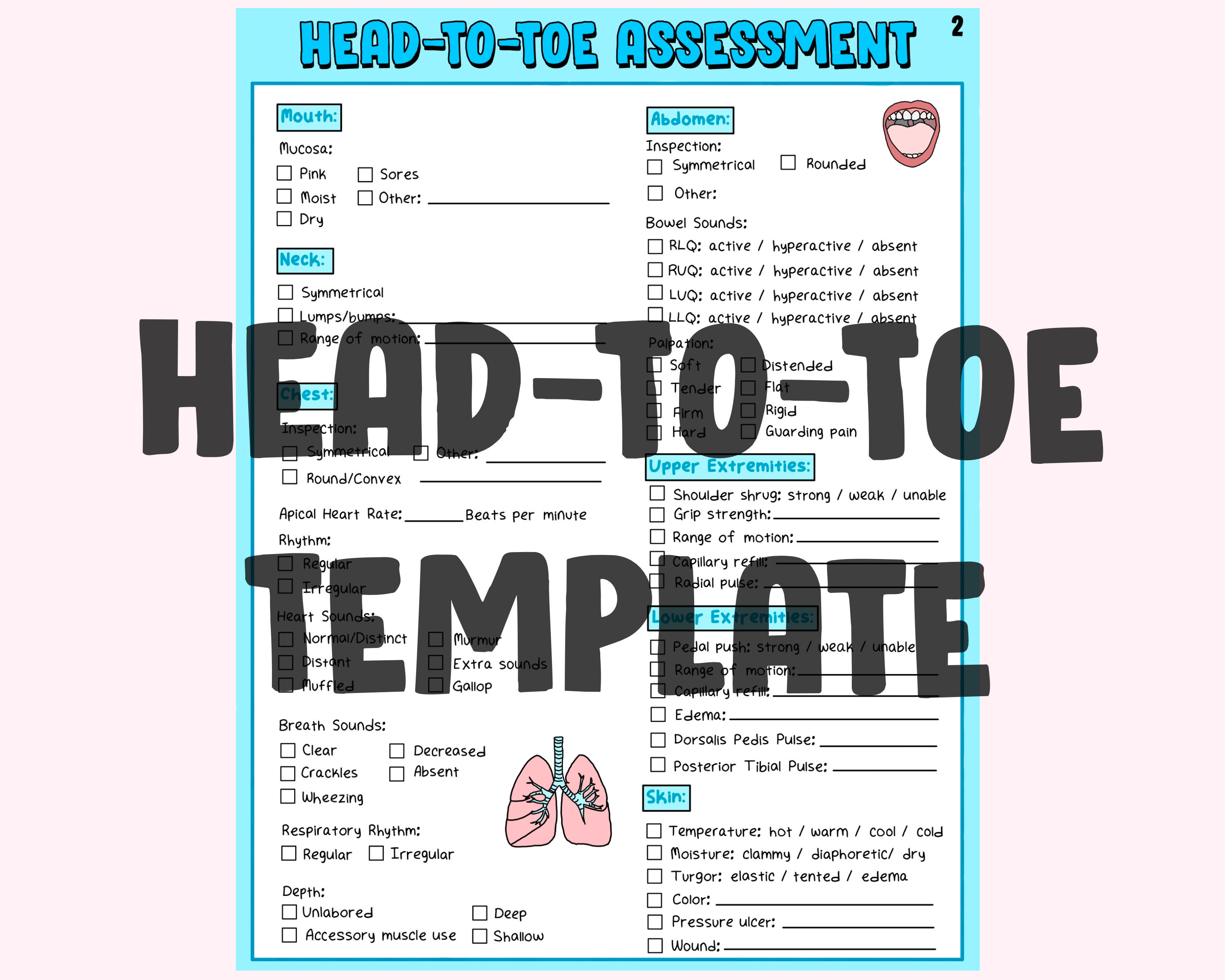 Head-to-toe Template Nursing Assessment Study Guide - Etsy