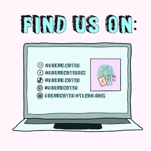 Puede incluir: Una pantalla de computadora port&aacute;til que muestra identificadores de redes sociales para @SCRUB_NOTES, que incluyen Instagram, Facebook, TikTok, Pinterest y correo electr&oacute;nico. El texto "SCRUB NOTES" tambi&eacute;n es visible en un logotipo en la pantalla.