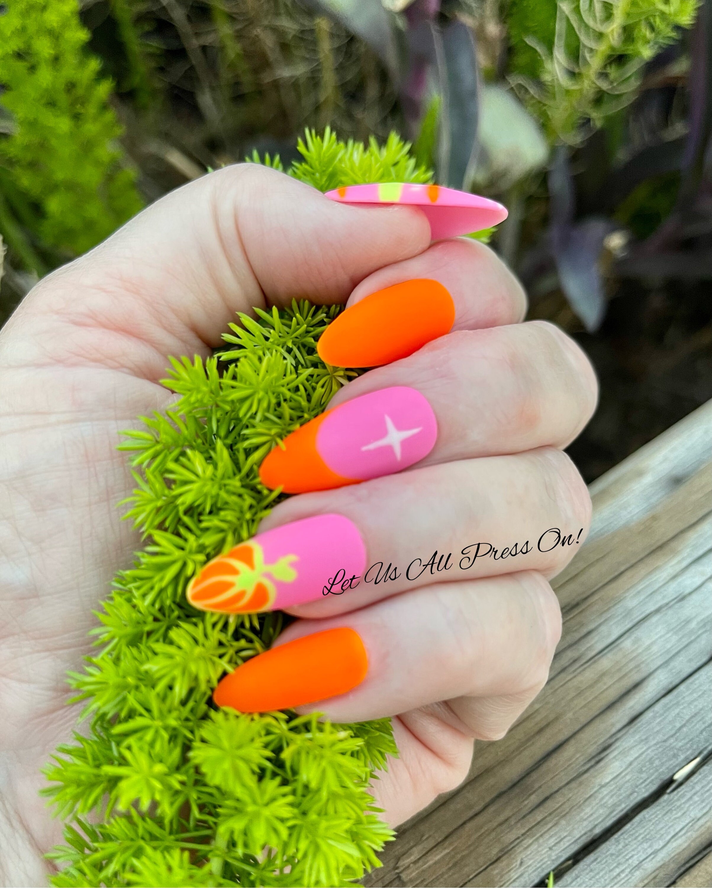Carnival Neon Press on Nails Pink Orange Yellow Green Blue Press on Nails  Glue on Nails Custom Glossy or Matte Rainbow Nails - Etsy