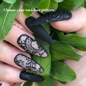 Black Lace and Roses Press On Nails