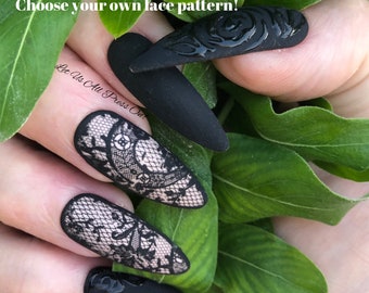 Black Lace and Roses Press On Nails