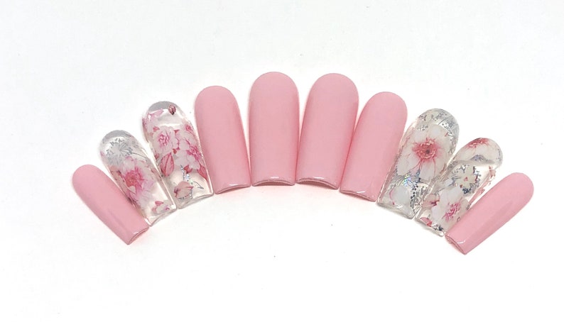 Pretty Pink Floral-press on Nails-reuseable-gel - Etsy