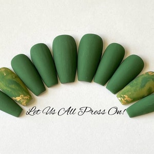 New Green Marble Accent Press On Nails image 2