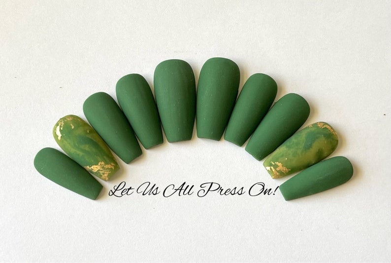 New Green Marble Accent Press On Nails image 2