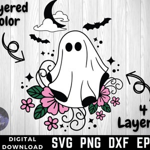 Layered Floral Ghost svg, Halloween Svg, Ghosts svg, Ghost Silhouette, Ghost Vector, Halloween Silhouette, svg files for cricut Downloads