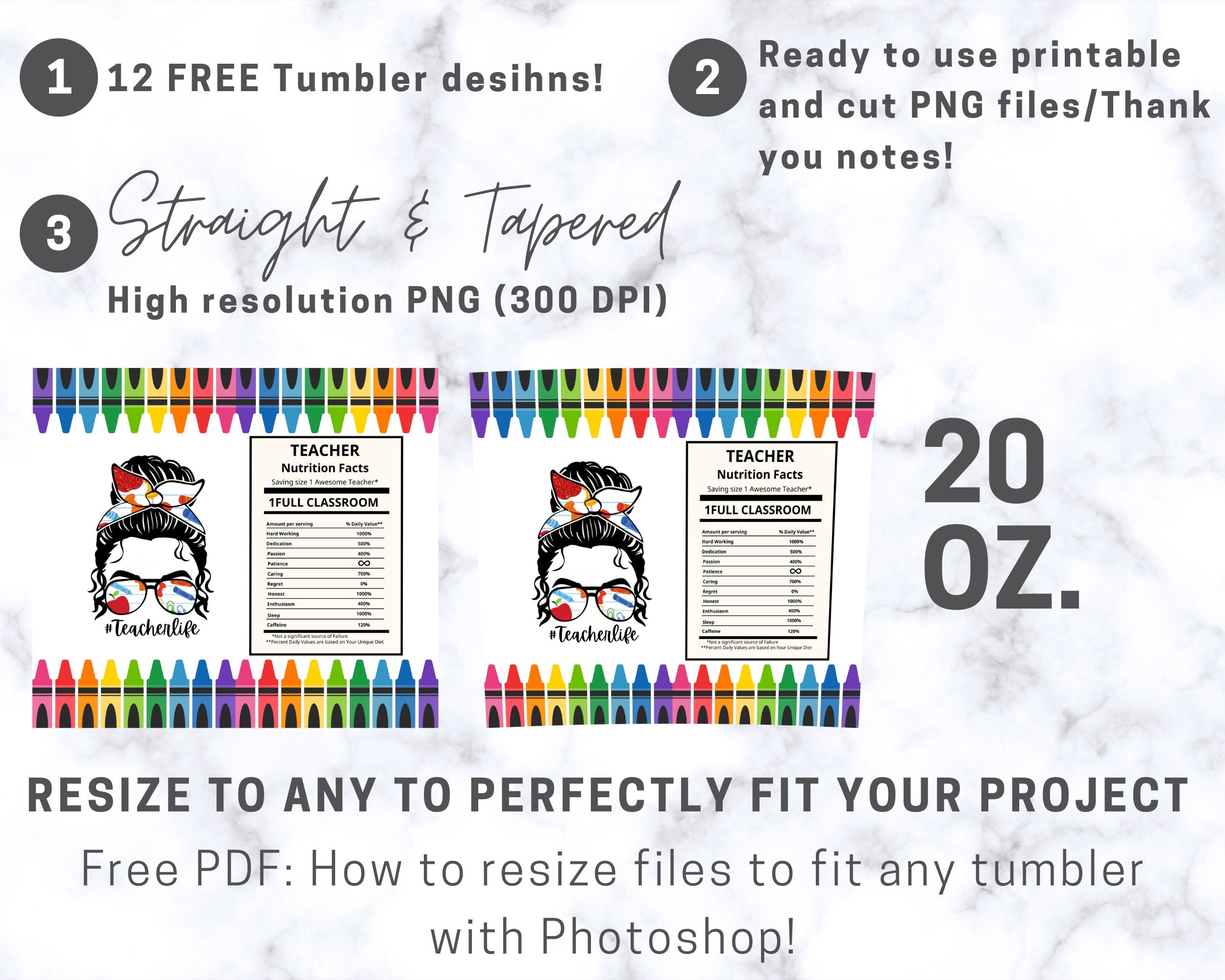 Teacher Nutrition Facts Crayons Tumbler Design Back to School Etsy