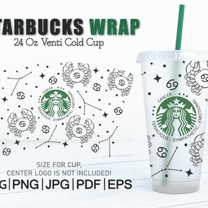 Cancer Zodiac Astrology SVG for Starbucks Cold Cup Venti 24 Oz Instant Download for Cricut. Horoscope Starbucks Cup Svg Zodiac Signs