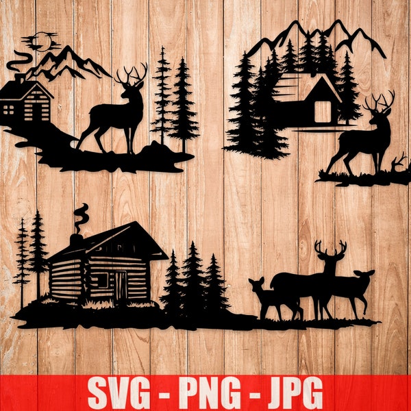 3 Deer Bundle Svg, Deer Svg, Mountains svg file, Camping svg, Nature Deer Svg file, Animals Svg, Deer Clipart, Deer Vector, Svg for Cricut