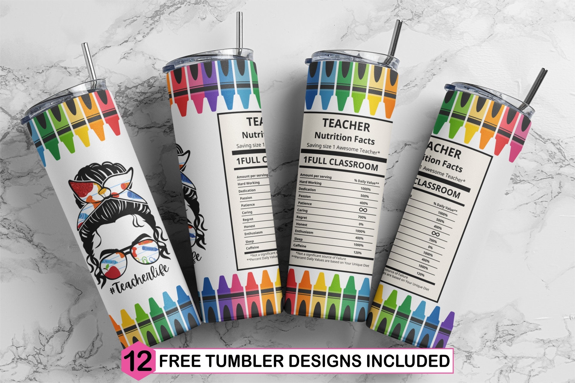 Teacher Nutrition Facts Crayons Tumbler Design Back to School Etsy