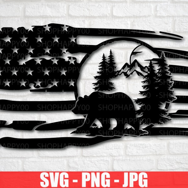 Mountain SVG, Camping SVG, Flag svg, Bear Svg, Hunting Svg, Hunting weekend svg, Flag Clipart, Distressed flag svg, SVG Cut Files For Cricut