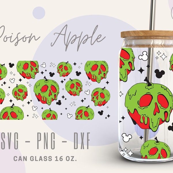 Poison Apple • 16oz Glass Can Cutfile, Halloween Libbey Glass Can Wrap, Svg Dxf Png File Digital Download, SVG Files for Cricut