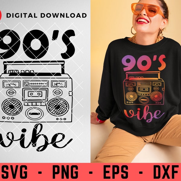 90's Vibe Svg, Retro 90's Svg, Cassette Retro Svg, Music 90's Lover Cutting Files, Sublimation, Png, Dxf, Eps,Svg Files for Cricut Downloads