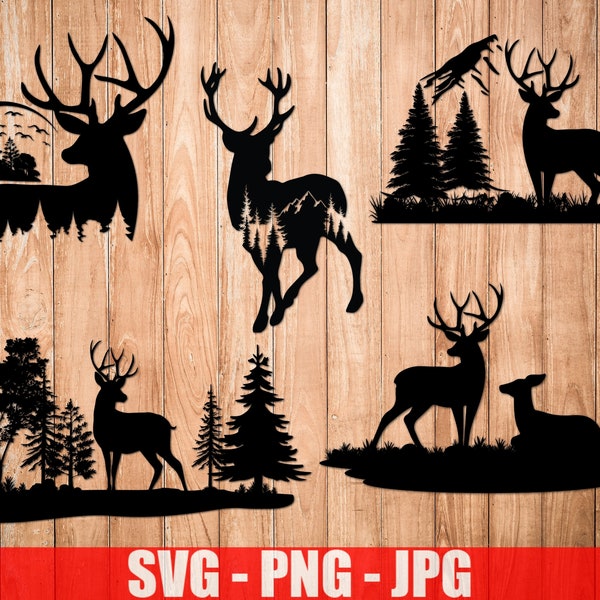 5 Deer Bundle Svg, Deer Svg, Mountains svg file, Camping svg, Nature Deer Svg file, Animals Svg, Deer Clipart, Deer Vector, Svg for Cricut