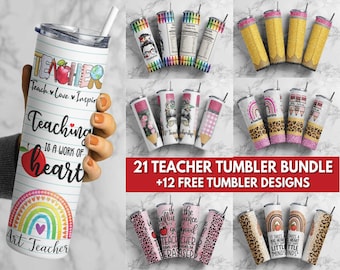 Teacher 20 oz Skinny Tumbler Bundle, Teacher Life Back To School Sublimation Designs, Teacher Appreciation PNG Instant Download