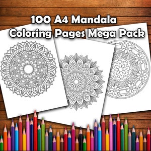 100 Mandala Coloring Pages for Adults Instant PDF Download, Coloring Book, Coloring Pages, Adult Coloring Book, Printable, A4