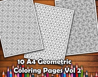 Geometric Coloring Pages for Adults Vol2, Instant PDF Download, A4 Printable Coloring Book, Coloring Pages, Adult Coloring Book, Printable,