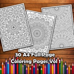 30 A4 Full Page Mandala Coloring Pages for Adults Vol1, A4 Printable PDF Download, Coloring Book, Coloring Pages, Adult Coloring Book