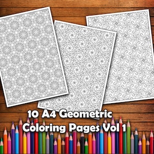 Geometric Coloring Pages for Adults Vol1, Instant PDF Download, A4 Printable Coloring Book, Coloring Pages, Adult Coloring Book, Printable,