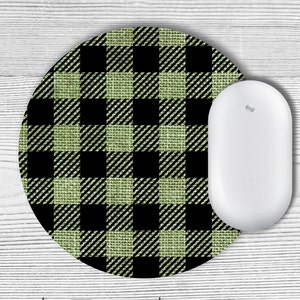 Green Gingham Mouse Pad,   Printed Plaid Design, Optional Coaster, Green with Black Office Gift Mouse Mat set by Grace and Fred