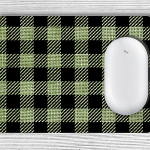 Green Check Mouse Pad, Plaid Design Printed Mousepad, Optional Coaster Printed Mouse Mat Office Gift Mousemat set by Grace and Fred