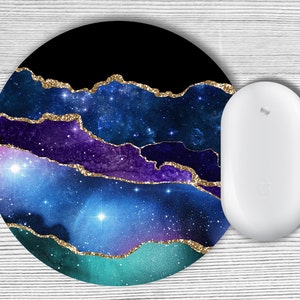 Blue and Gold Printed Home Office Gift Mouse Mat with OPTIONAL COASTER by Grace and Fred Mouse Pad Moon and Stars Astrology Galaxy Mousepad