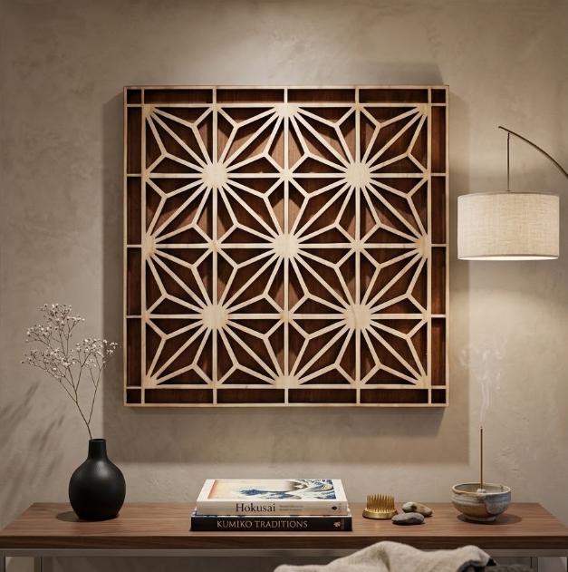 Japanese Kumiko Mandala Wall Art, Modern and Traditional Elegant